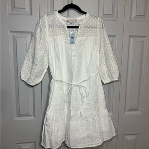 LOFT White Textured Button-Down Dress